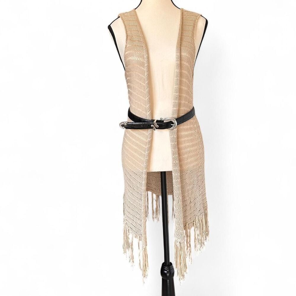 Joseph A Women's Bohemian cream crochet vest with fringe detail